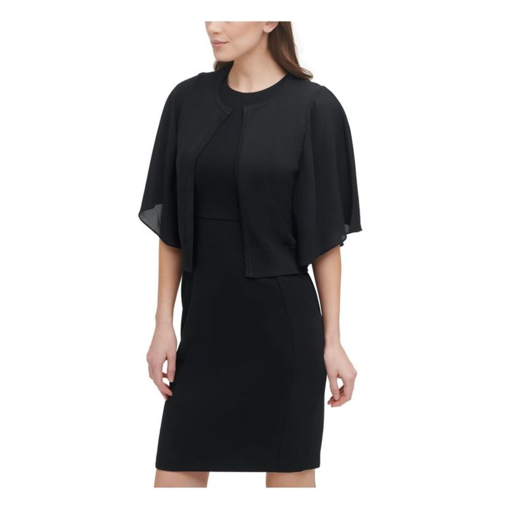 DKNY Womens Black Capelet Cardigan Flutter Sleeve Open Front Evening Sweater XL